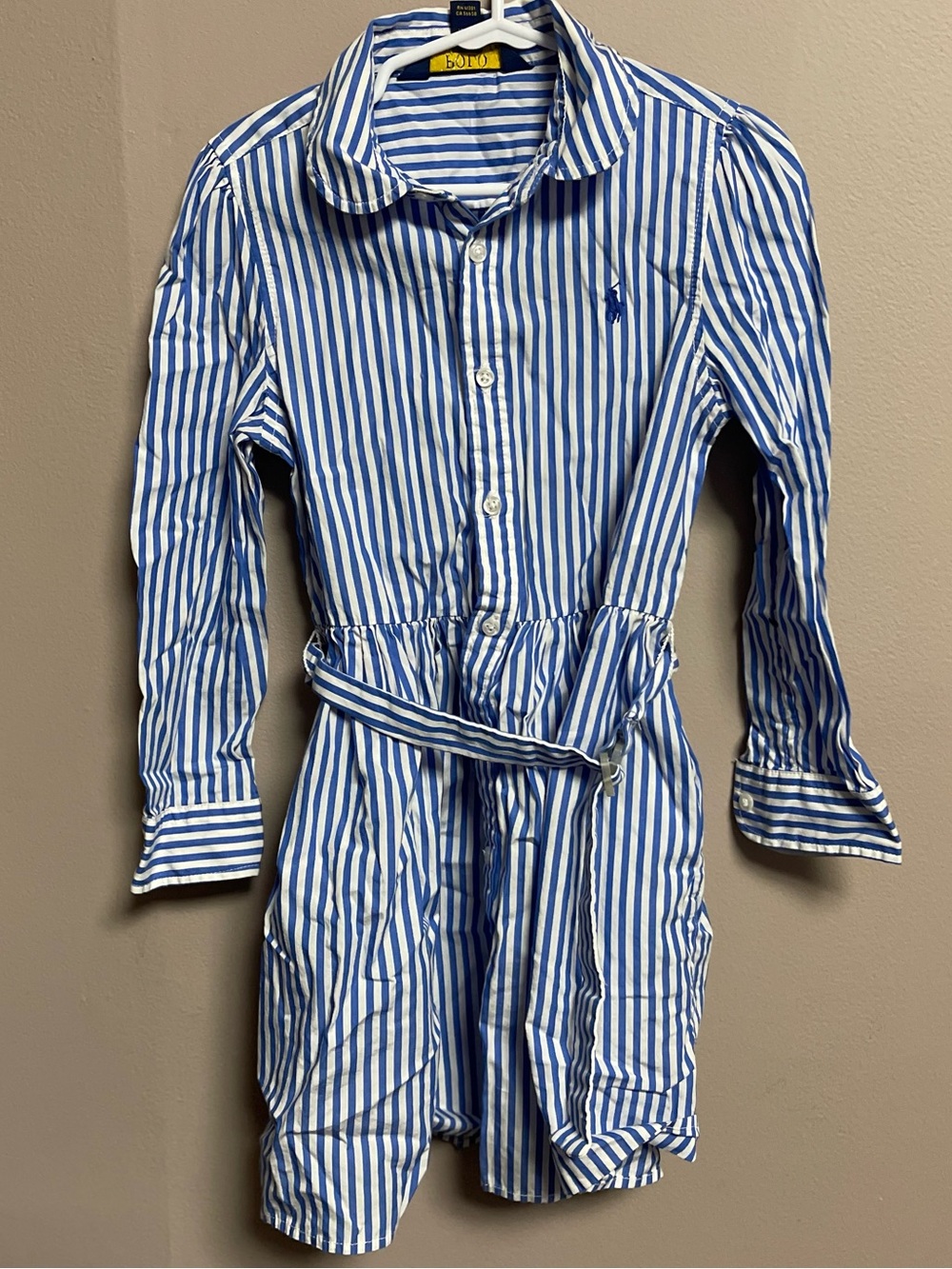 Girls Polo Ralph Lauren Blue-White Striped Shirt Dress Size 5
